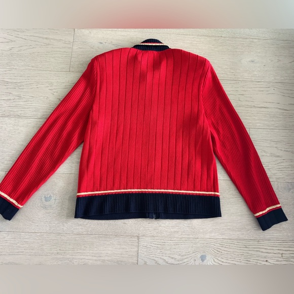 ST. JOHN by Marie Gray Red/Navy knit cardigan size 10 - Picture 5 of 8